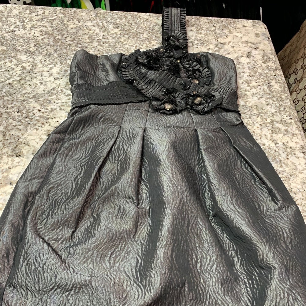 BCBG one shoulder with flower dress with pockets